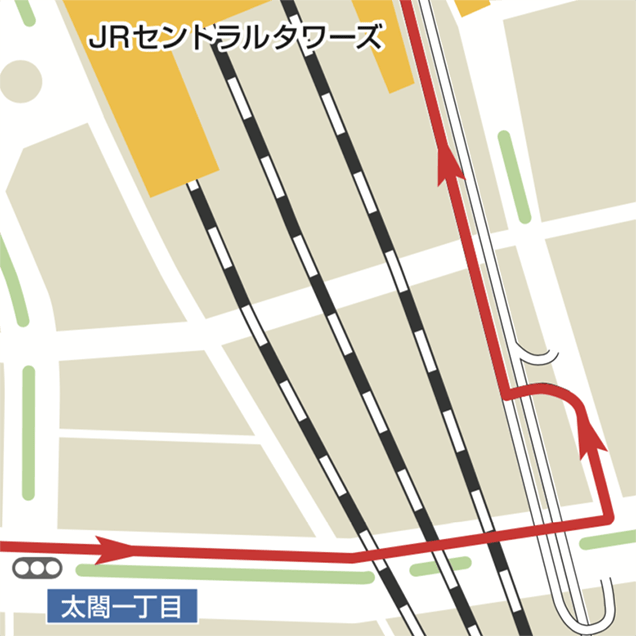名古屋駅西方面口から駐車場へのアクセス
