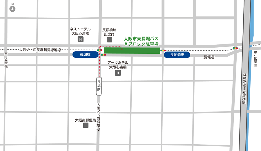 大阪市東長堀バスＡブロックの地図（アクセスマップ）